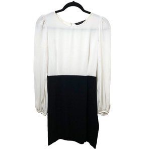 Zara Solid Black White Color Block Long Sleeve Sheath Dress M